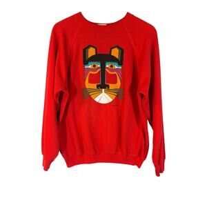 Vintage 90's Laurel Burch Colorful Cat Graphic Crewneck Sweatshirt Large Tiger